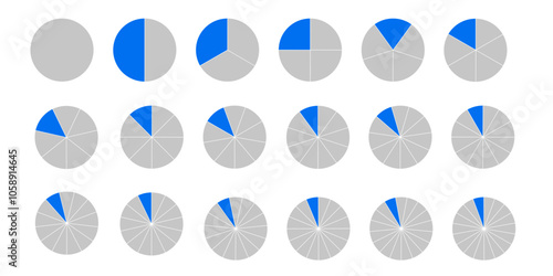 Circular chart, pie or pizza slice. Wheel division into fractions, shape sectors. Vector illustration