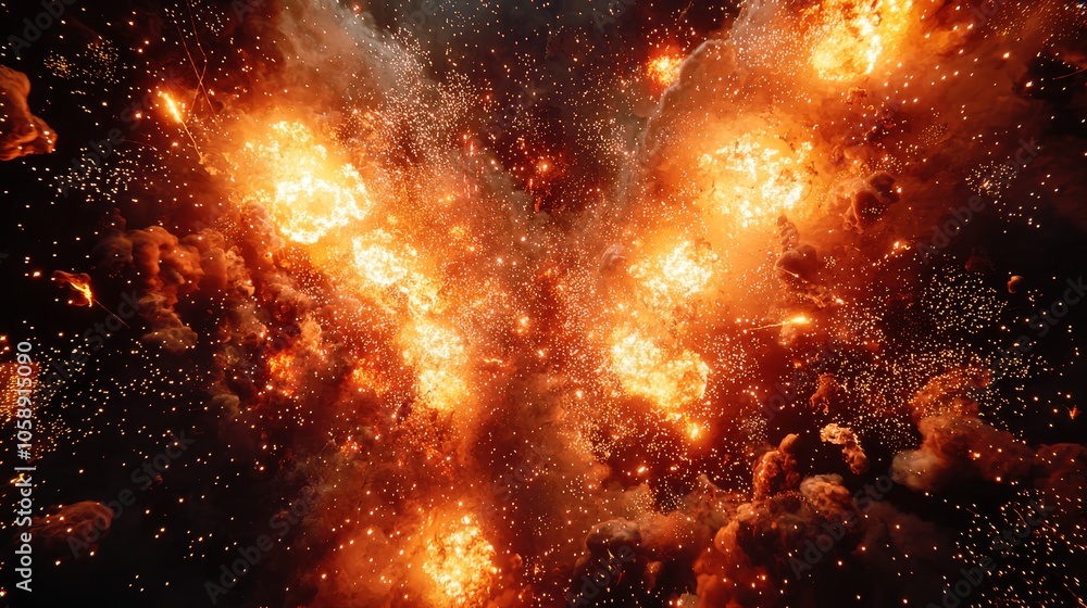 Fototapeta premium Dramatic Fireworks Explosion in the Night Sky with Vibrant Colors and Dazzling Display