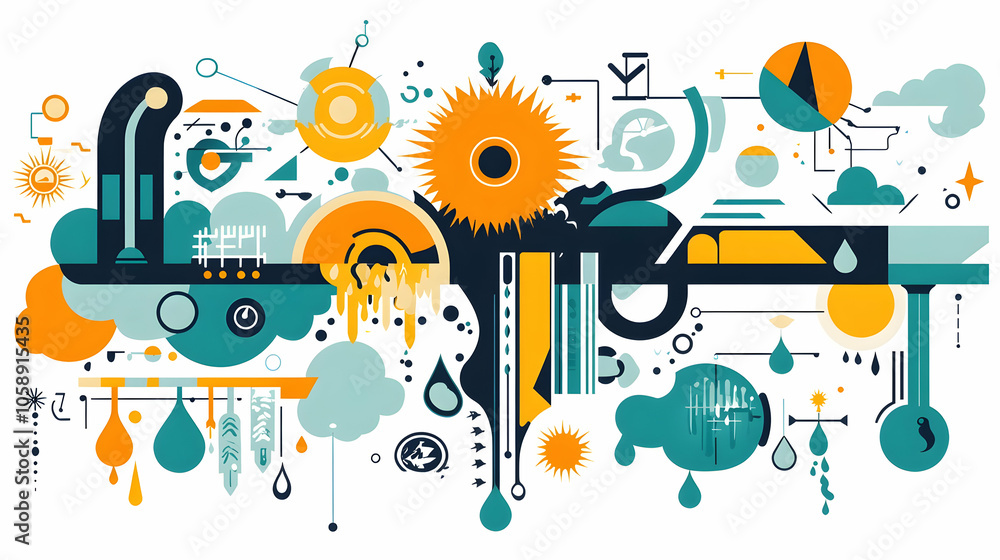 Abstract geometric pattern with various symbols and shapes in a colorful design. Abstract geometric pattern with various symbols and shapes in a colorful design.