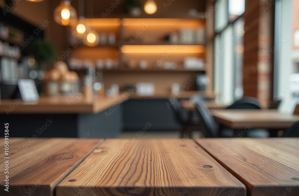 Empty wooden table and Coffee shop blur background with bokeh image. Empty wooden table and Coffee shop blur background with bokeh image.