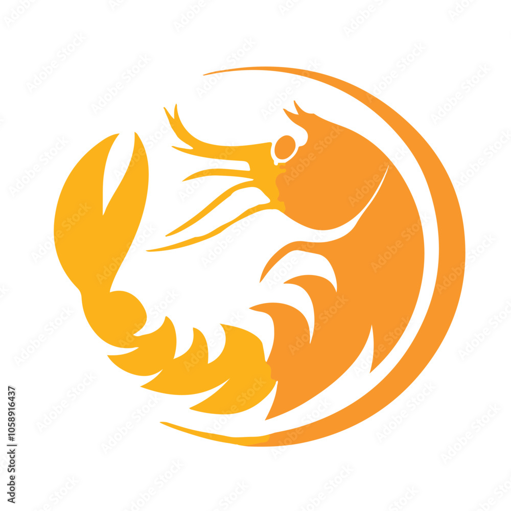 A minimalist-style logo featuring a shrimp in an orange color A minimalist-style logo featuring a shrimp in an orange color