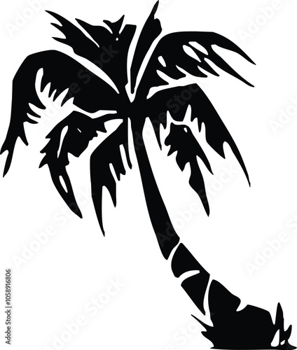 banana tree, Pine tree silhouettes. Evergreen forest firs and spruces black shapes, Detailed tree silhouettes of various trees on a white background