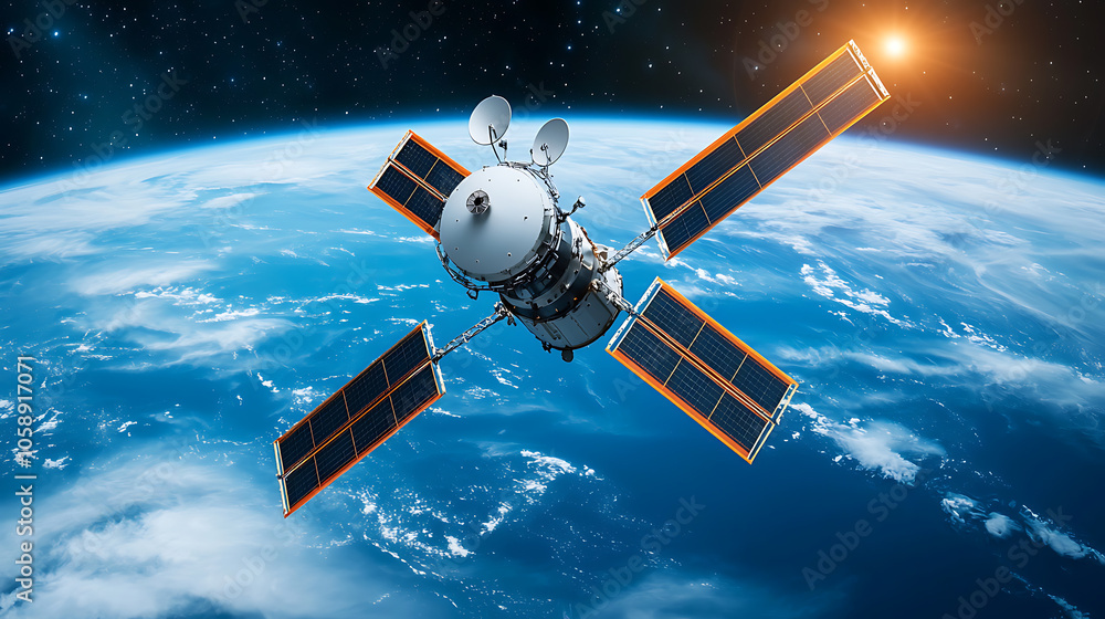 Fototapeta premium Exploring the connection how satellite array technology links earth to the cosmos