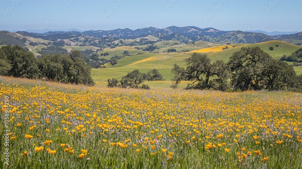 Colorful Wildflowers Bloom in Scenic Rolling Hills Colorful Wildflowers Bloom in Scenic Rolling Hills