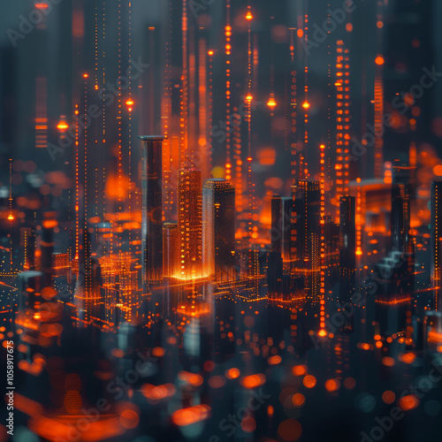 "Dazzling Metropolitan Skyline at Dusk, Abstract Financial Hub"