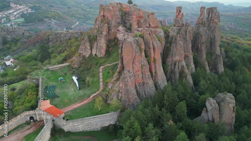 Sunrise Colors Over the Fortress and Rocks of Belogradchik in Bulgaria photo