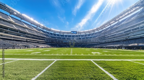 Expansive Football Stadium Under Bright Blue Sky