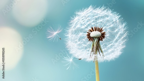Wallpaper Mural Dandelion with floating seeds against a soft blue background. Torontodigital.ca