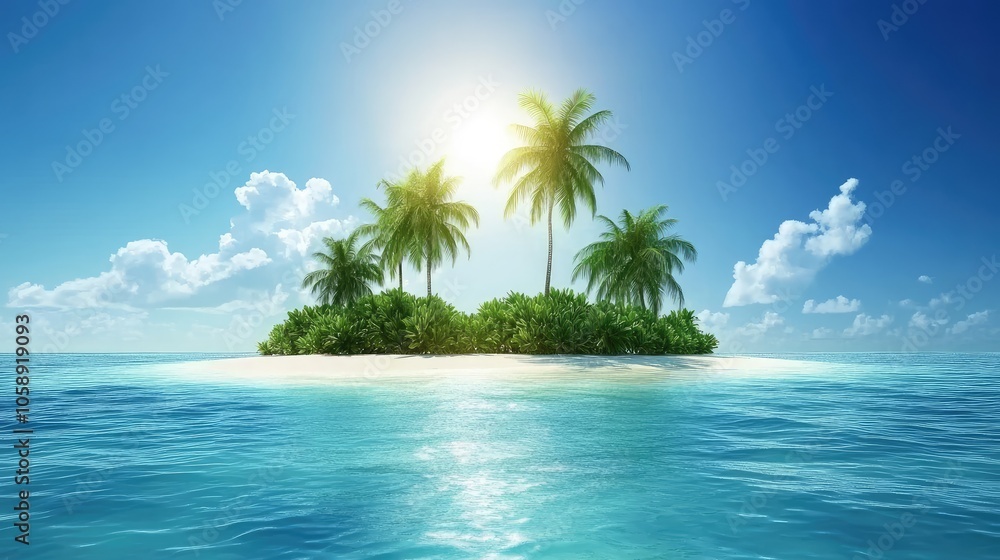 Tropical Island Paradise with Palm Trees and Blue Water Tropical Island Paradise with Palm Trees and Blue Water