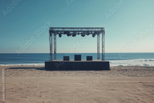 Fototapeta Naklejka Na Ścianę i Meble -  Outdoor concert stage on the beach with blue sky