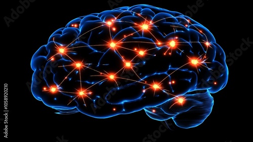 Realistic brain model in 3D with emphasized surgical access points and clearly labeled lobes with copy space for text