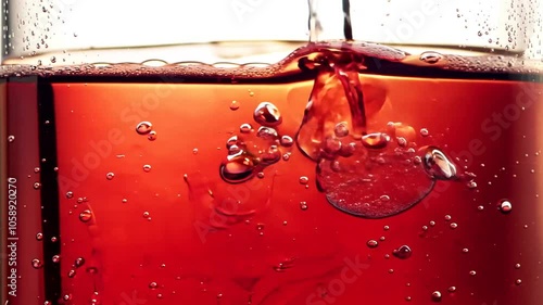 Bubbly Red Liquid motion swirling dynamic animated energy flow effervescent carbonation bubbling high-coloured colourful active excitement intense lively sparkling fizzy agitated bright action moveme photo