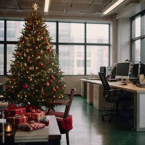 abstract blur image of office room on christmas time