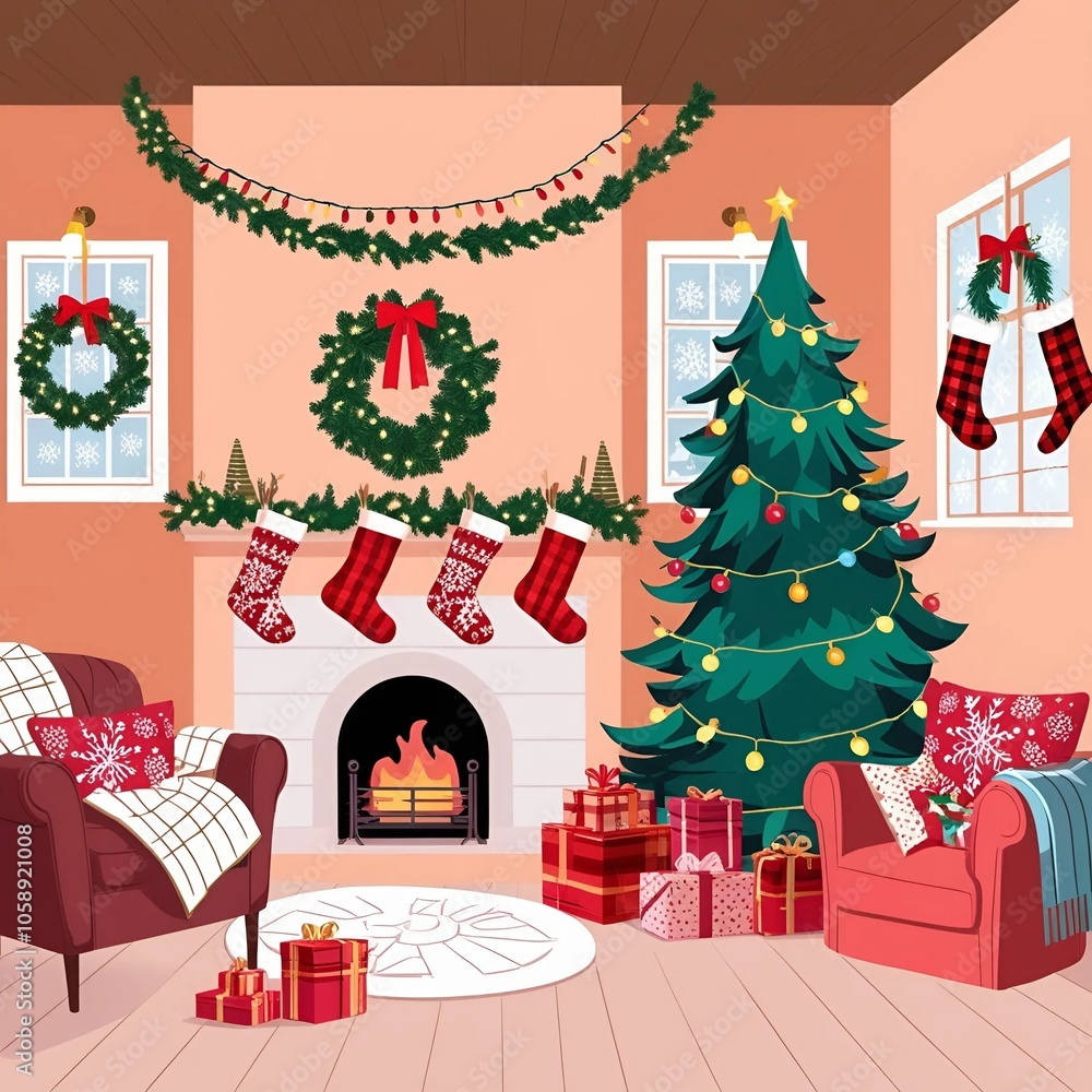 Cozy Christmas living room with festive decor Cozy Christmas living room with festive decor