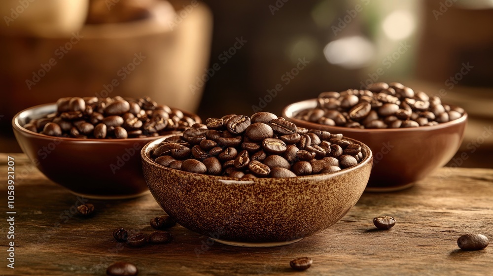 Brew cups filled with freshly roasted arabica coffee beans create an inviting scene, perfect for highlighting the rich aroma and flavor of arabica coffee. Copy space included. Brew cups filled with freshly roasted arabica coffee beans create an inviting scene, perfect for highlighting the rich aroma and flavor of arabica coffee. Copy space included.