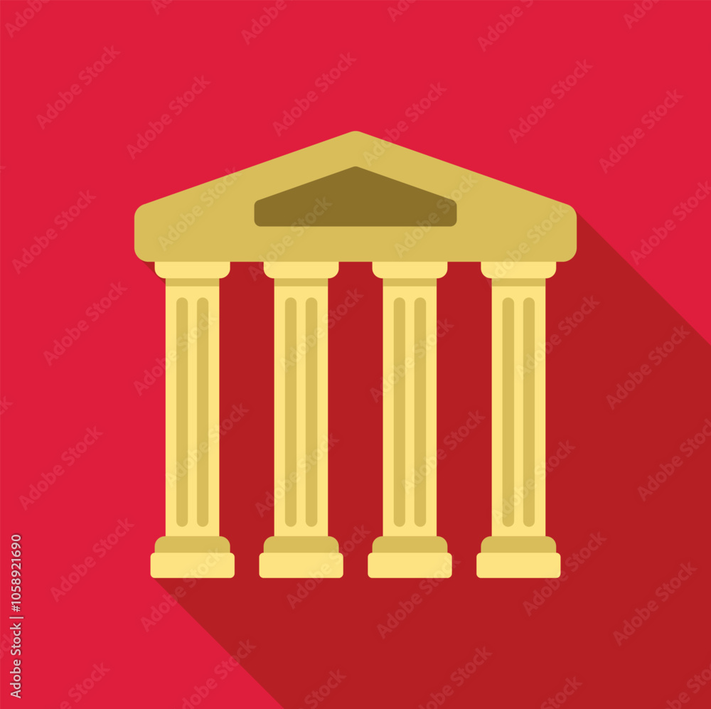 Fototapeta premium Architectural illustration featuring four columns supporting a triangular pediment, symbolizing a bank, government building, or courthouse
