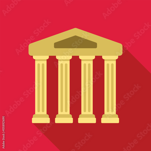 Architectural illustration featuring four columns supporting a triangular pediment, symbolizing a bank, government building, or courthouse