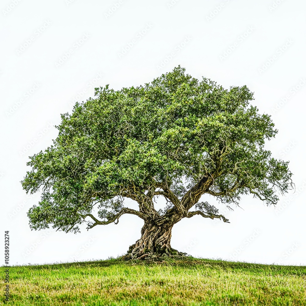 Obraz premium Magnificent Old Flourishing Green Tree in Peaceful Pastoral Scenery