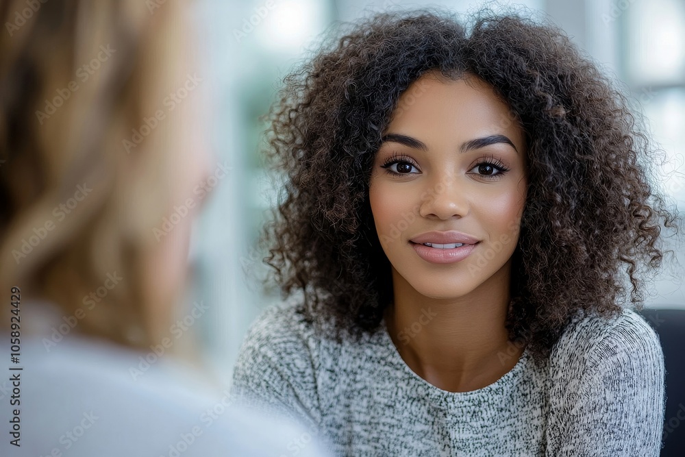 Young woman in a mental therapy session talking with a psychologist in the office, Generative AI Young woman in a mental therapy session talking with a psychologist in the office, Generative AI