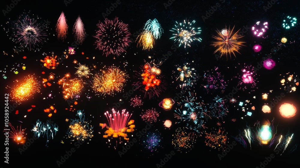 Fototapeta premium Mesmerizing Fireworks Display in the Night Sky Vibrant Colorful Explosions of Light and Energy