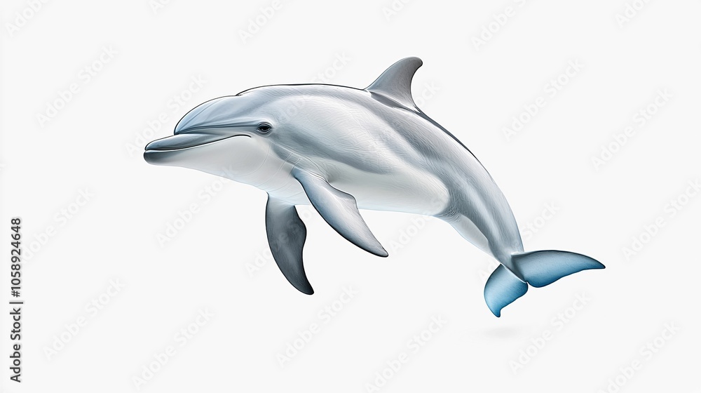 A playful dolphin swims gracefully in the ocean, showcasing its sleek body and vibrant hues against a soft, light background. A playful dolphin swims gracefully in the ocean, showcasing its sleek body and vibrant hues against a soft, light background.