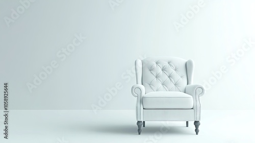 Soft white plush armchair set against a clean white background, offering a cozy and inviting design. The plush armchair provides excellent comfort with ample copy space available.