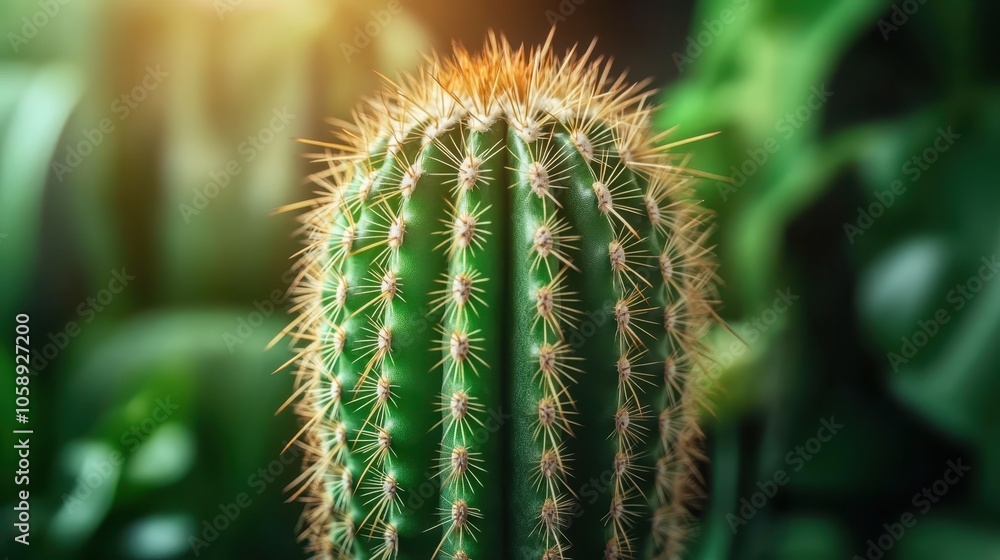 A detailed macro photograph of a cactus captured with sunlight gleaming through its spines, illustrating the beauty of desert plants and their natural adaptation. A detailed macro photograph of a cactus captured with sunlight gleaming through its spines, illustrating the beauty of desert plants and their natural adaptation.