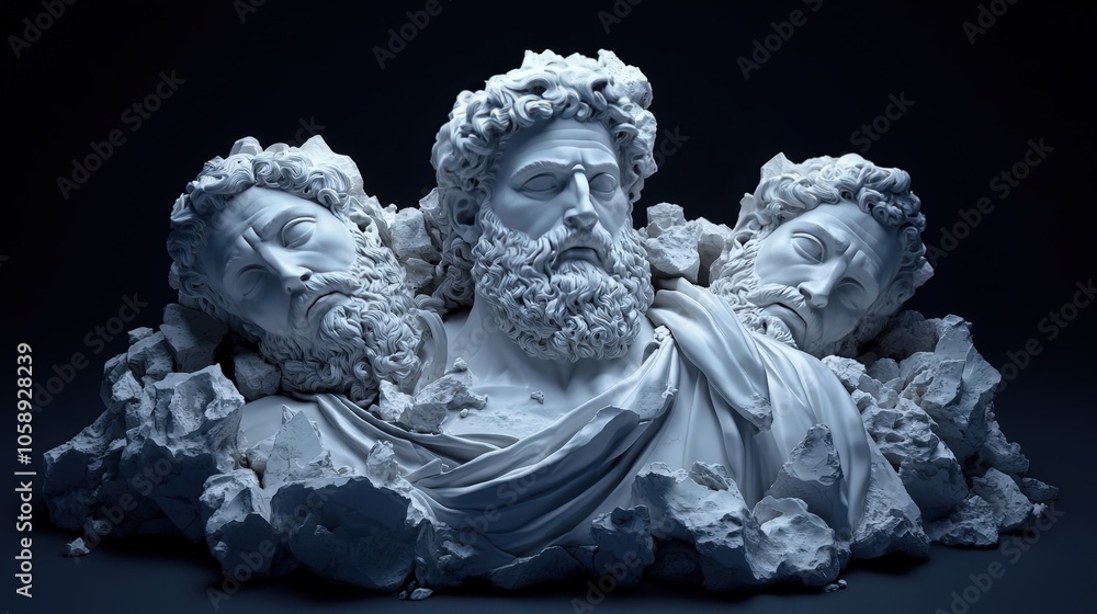 Fototapeta premium Contemporary Art Sculpture of Ancient Greek Philosophers in Ruins
