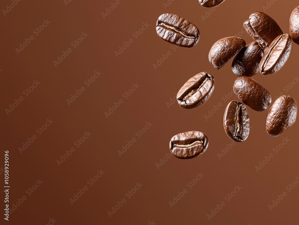 Scattered Coffee Beans in Captivating Air Movement Scattered Coffee Beans in Captivating Air Movement