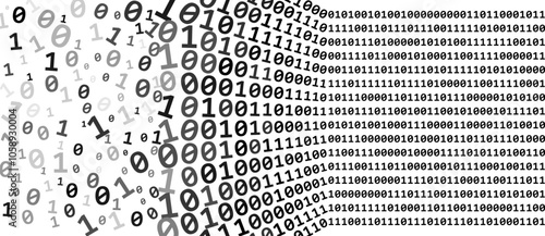 Abstract cyber background with Zero and One digits. Perspective view. Big Data and sort concept. From chaos to order digital technology.