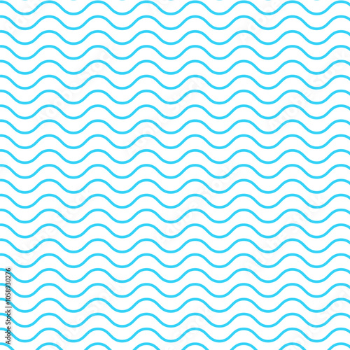 Blue wave repeat pattern.Seamless pattern of curve wavy line isolated on white background.Sea waves water background.Vector graphic abstract illustration.