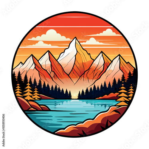 A nature sunset mountain landscape vector illustration 