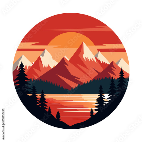 A nature sunset mountain landscape vector illustration 