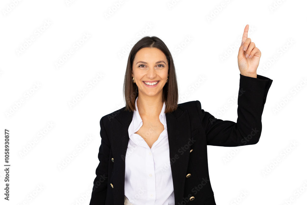 Driven businesswoman showing direction with her hand Driven businesswoman showing direction with her hand