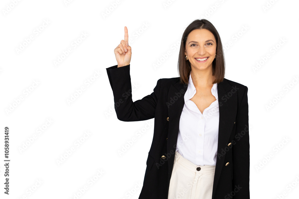 Driven businesswoman showing direction with her hand Driven businesswoman showing direction with her hand