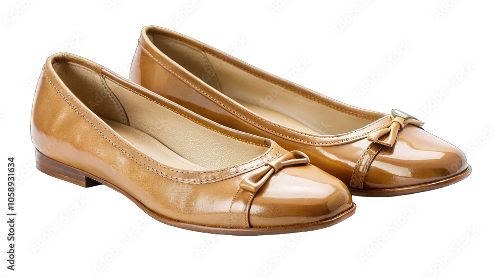 Brown shoes flat for woman accessory fashion stylish isolated on transparent background Brown shoes flat for woman accessory fashion stylish isolated on transparent background