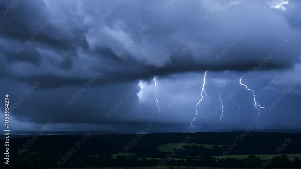 4K Dark lightning clouds rainy day landscape atmosphere stormy sky climate meteorology cloud global warming wind thunderstorm storm weather flash light thunder dramatic danger background rain nature