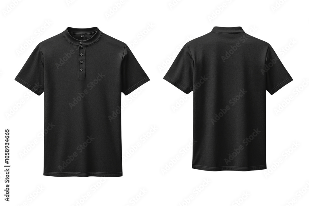 Black Henley T-shirt Mockup (Front and Back, Short Sleeve) Isolated on Transparent. PNG Black Henley T-shirt Mockup (Front and Back, Short Sleeve) Isolated on Transparent. PNG