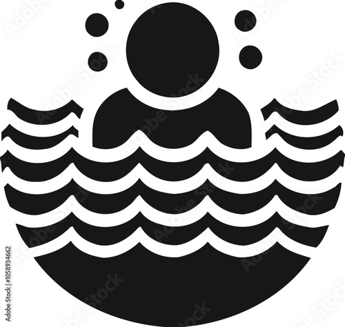 Silhouette of person swimming in water, aquatic sports and swimming icon, recreation illustration
