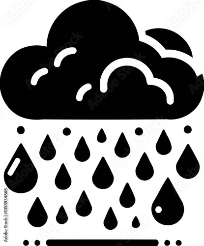 Silhouette of rainy cloud with raindrops, weather and precipitation icon, stormy day illustration
