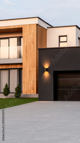 Wallpaper Mural Modern house exterior with wooden accents and sleek design in the early evening light Torontodigital.ca