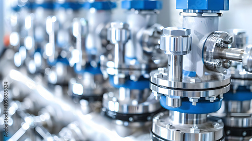 matrix of mixproof separation valves in modern food or chemical factory highlighted by white, png