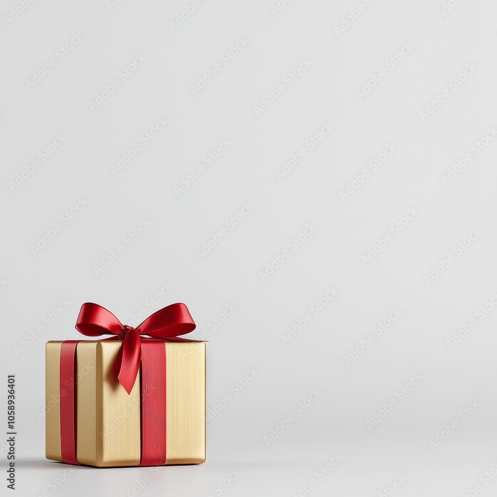 Vibrant Red Ribbon Adorning a Glamorous Gold Gift Box for Celebratory Occasions Vibrant Red Ribbon Adorning a Glamorous Gold Gift Box for Celebratory Occasions