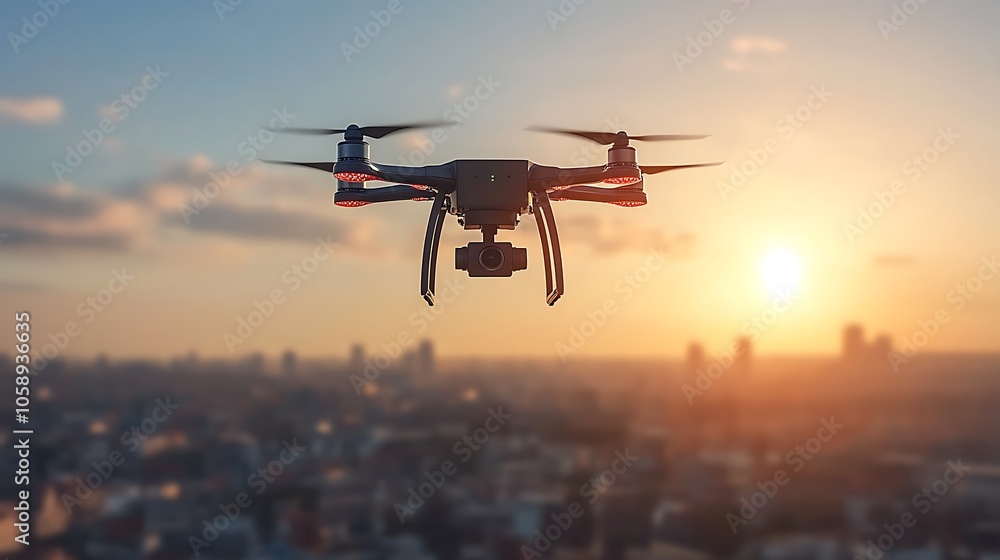Autonomous Drone Delivering Food at Sunset Autonomous Drone Delivering Food at Sunset