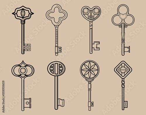Skeleton Key Line Drawings
