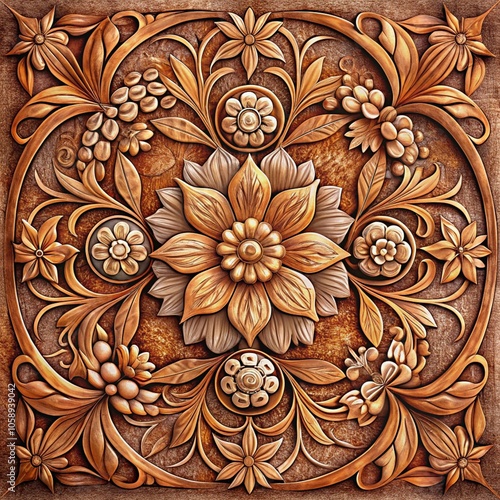 The pattern of flowers carved on a wood background