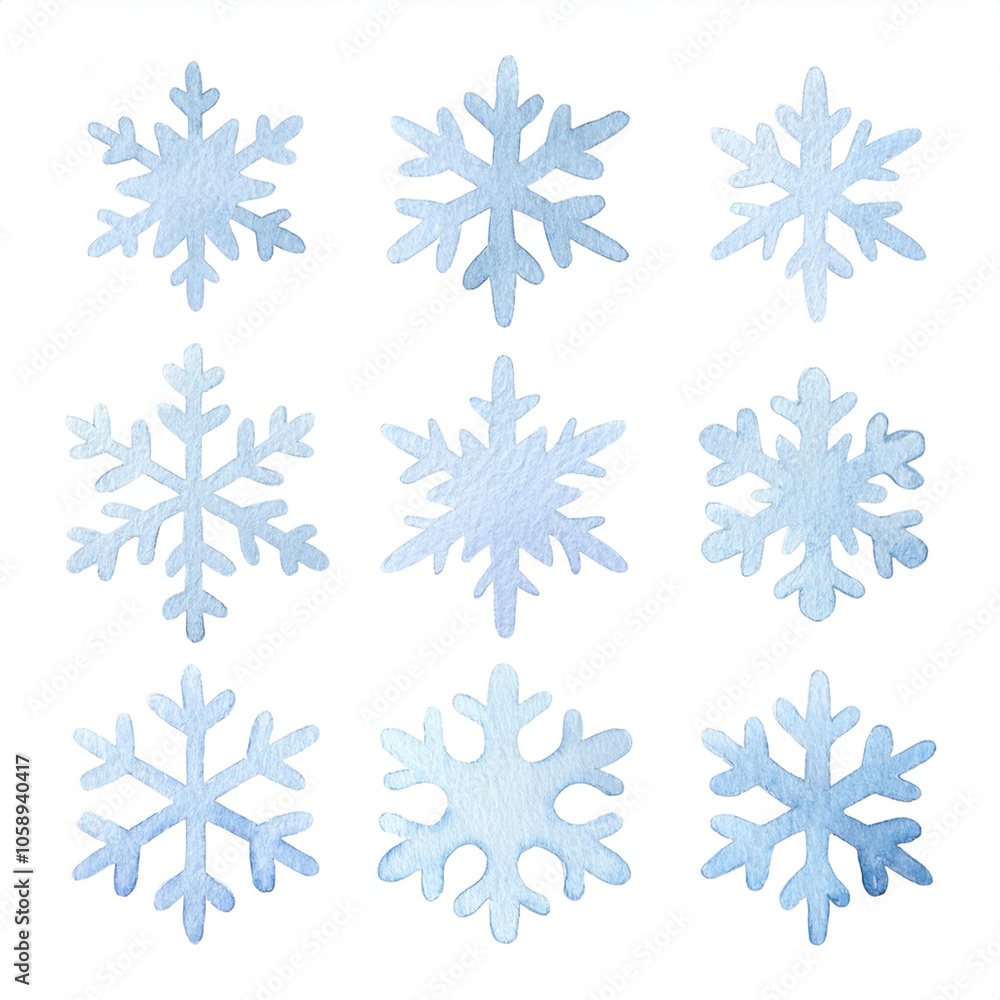 Beautiful set watercolor snowflake isolated on white background. Perfect illustration for winter designs, holiday themes and festive decorations. Beautiful set watercolor snowflake isolated on white background. Perfect illustration for winter designs, holiday themes and festive decorations.