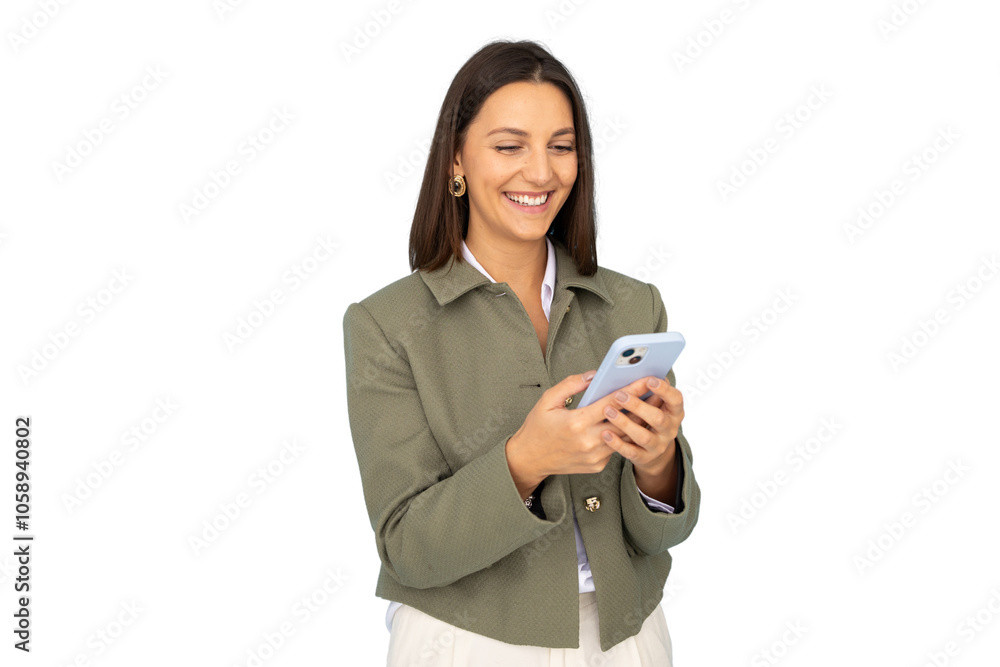 Young businesswoman holding smartphone confidently