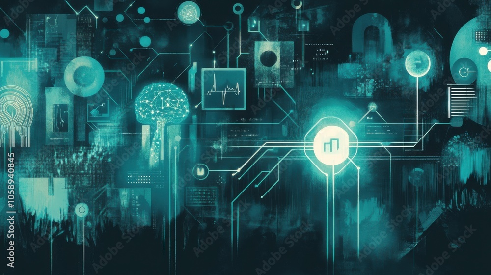 The concept of AI in Clinical Decision Support in dark teal and soft blue colors The concept of AI in Clinical Decision Support in dark teal and soft blue colors