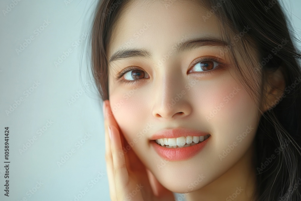 Face expression suffering from sensitive teeth, Asian young woman touching cheek, Generative AI Face expression suffering from sensitive teeth, Asian young woman touching cheek, Generative AI